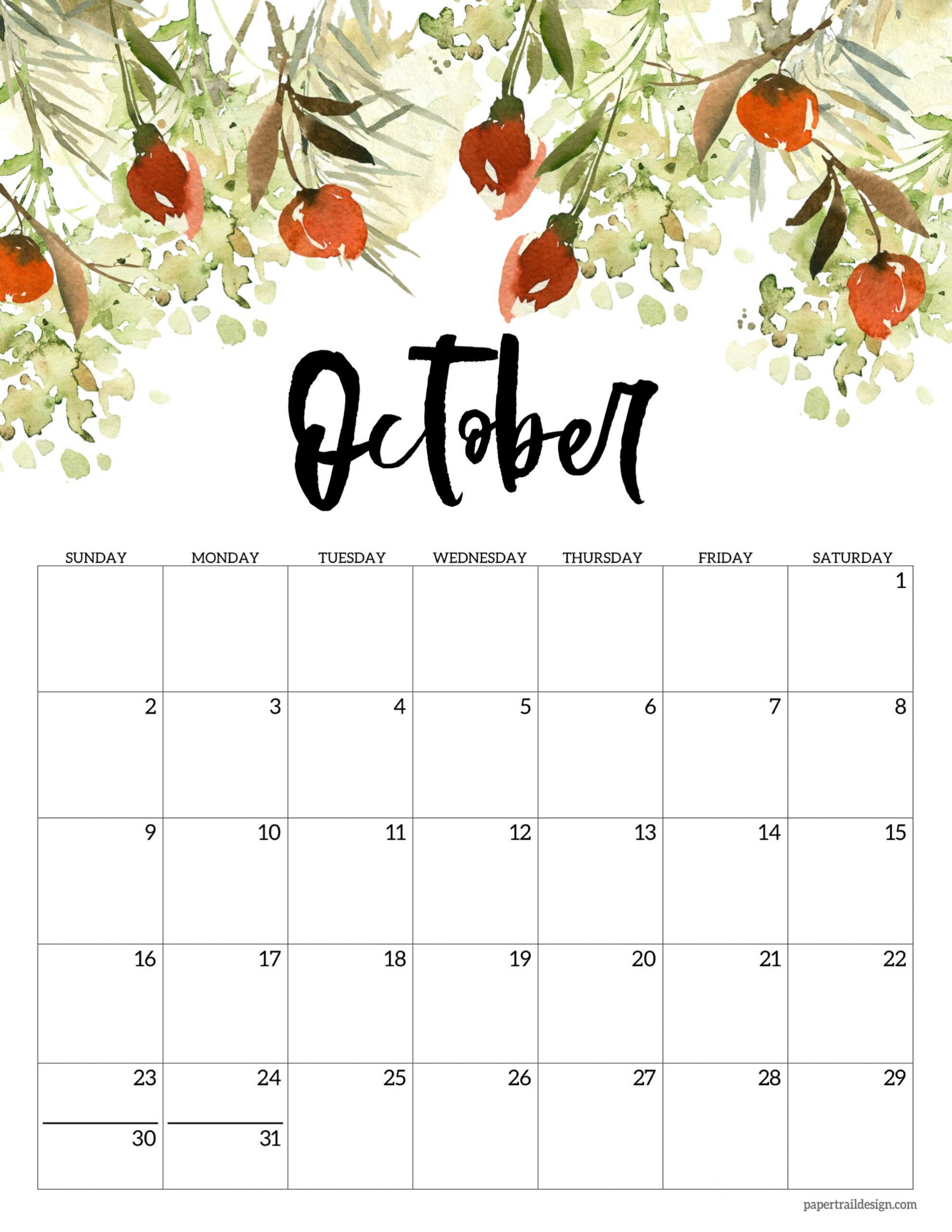 Pretty October 2022 Calendar Printable - January Calendar 2022