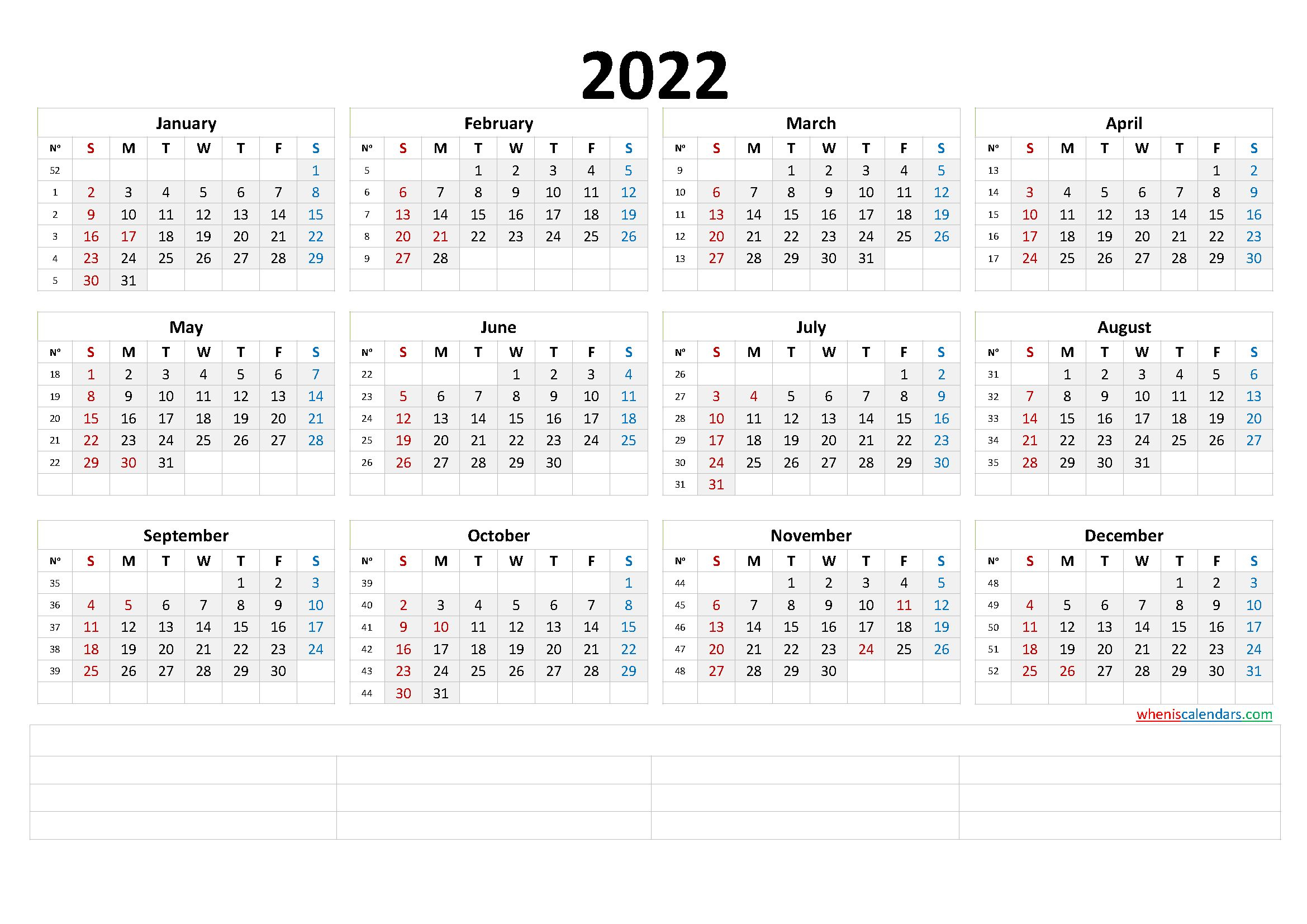 Printable 2022 Calendar By Year - Calendraex