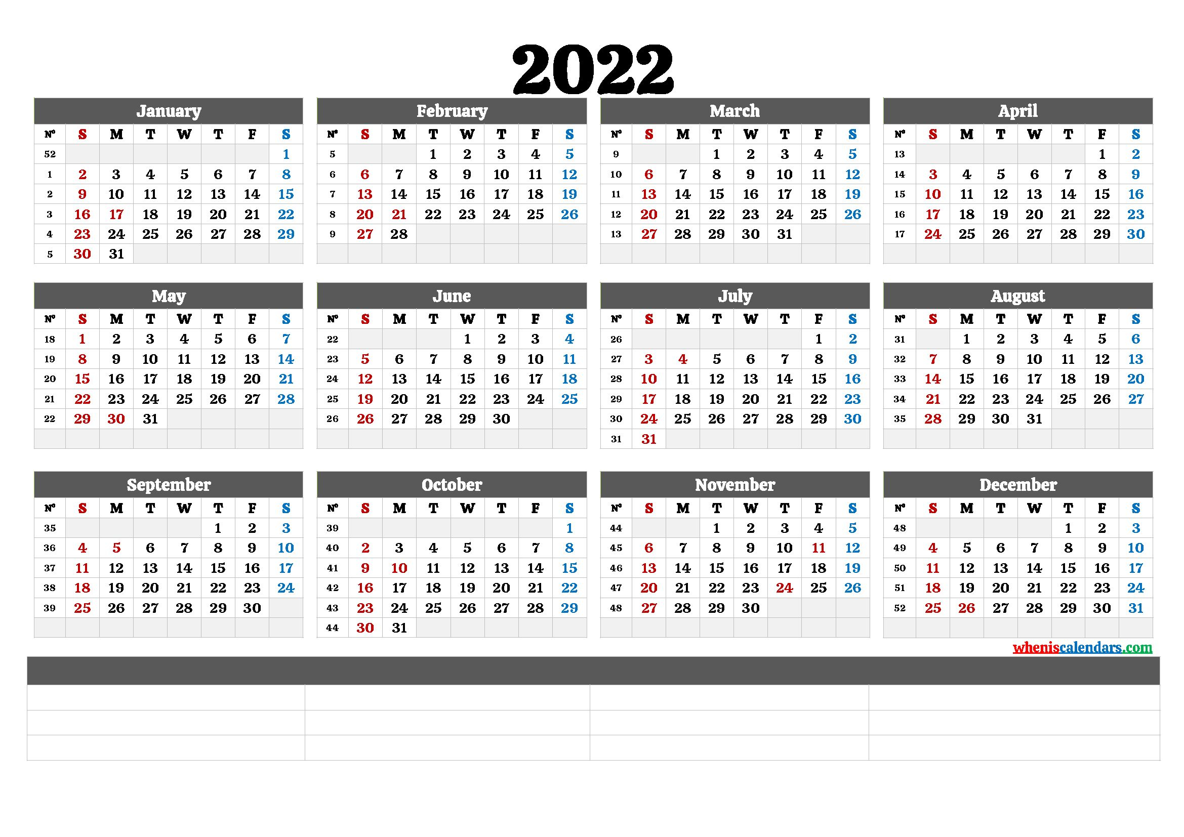 Printable 2022 Calendar By Year - Calendraex
