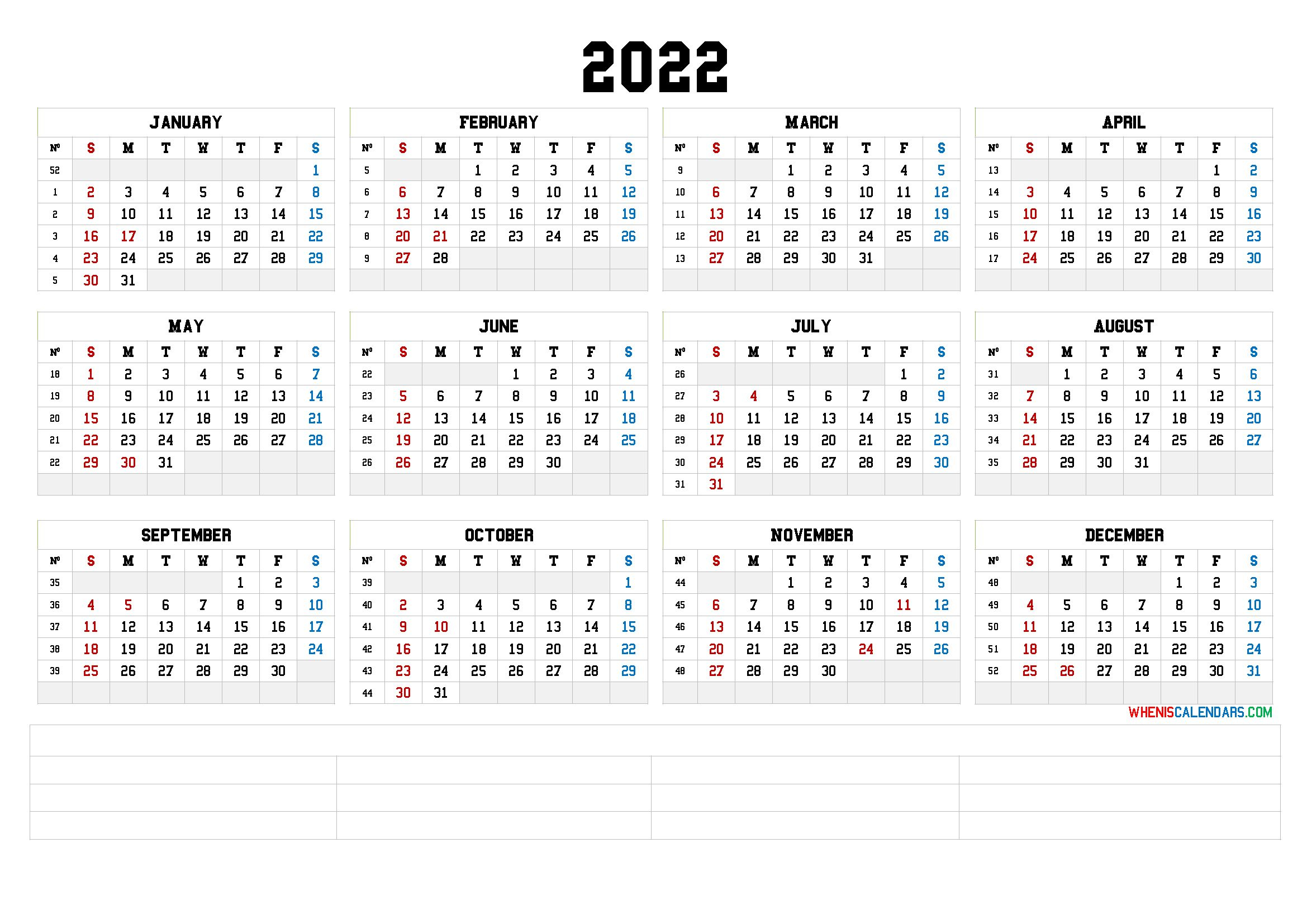 Printable 2022 Calendar With Week Numbers (6 Templates)