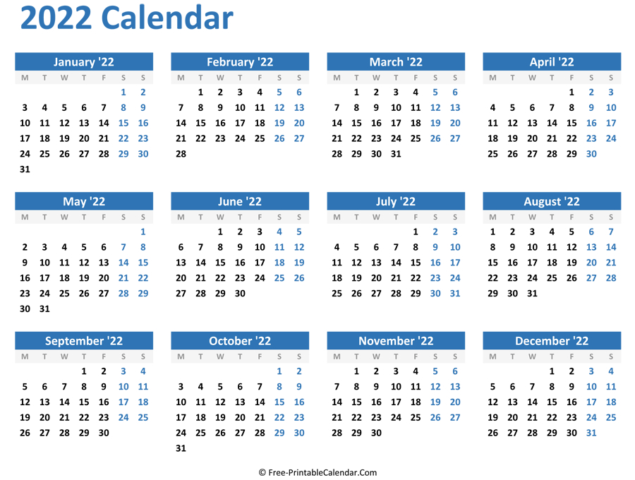 Printable 2022 Calendar With Week Numbers | Free Letter