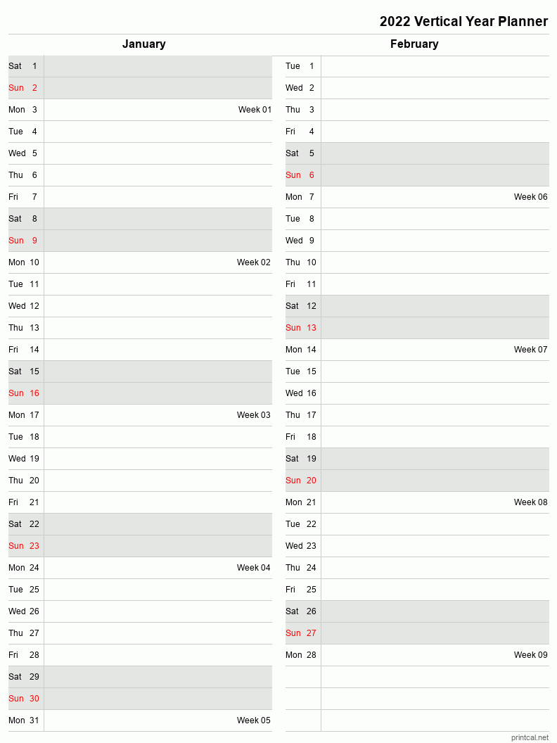 Printable 2022 Year Planner | Two Month Per Page Template