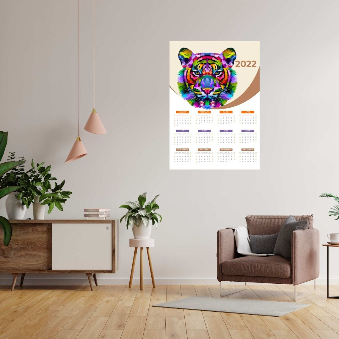 Printable Art Calendar 2022 Rainbow Art Poster Scalable