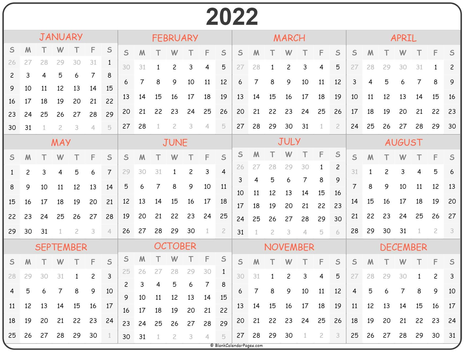 Printable Calendar 2022 : Calendar For 2022 Royalty Free