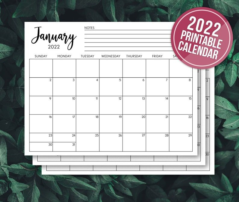 Printable Calendar 2022 Calendar Planner Insert Minimalist