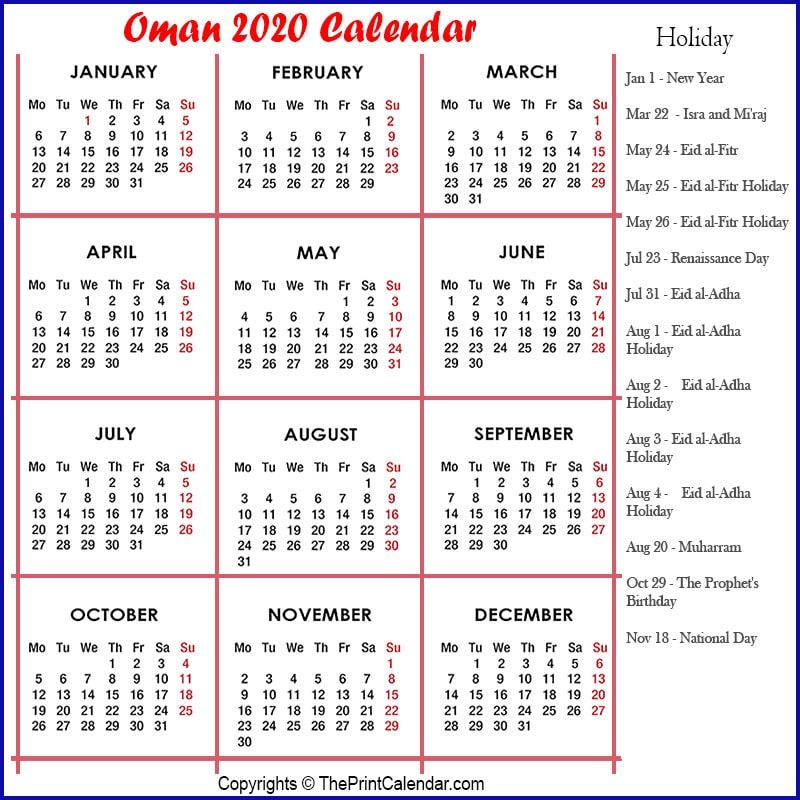 Printable Calendar 2022 Kuwait