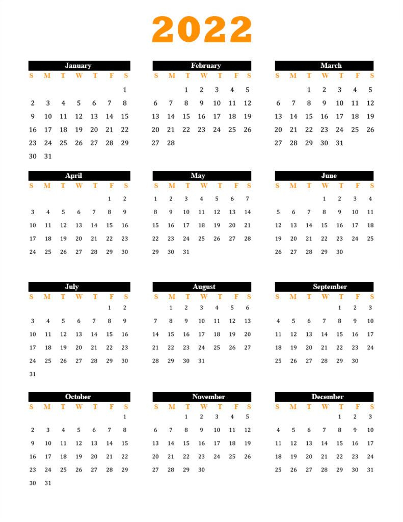 Printable Calendar 2022 / The Calendar Included All Most