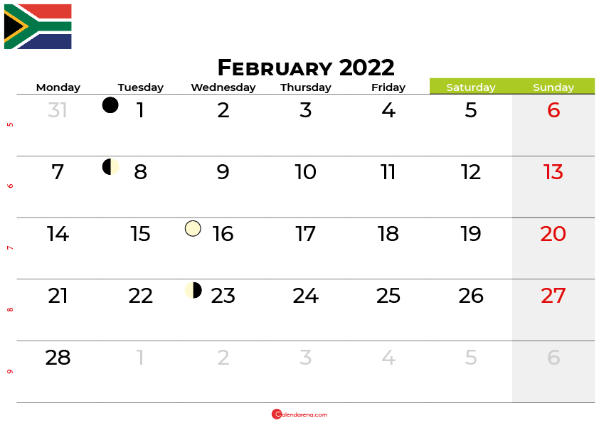 Printable Calendar February 2022 South Africa | Printable