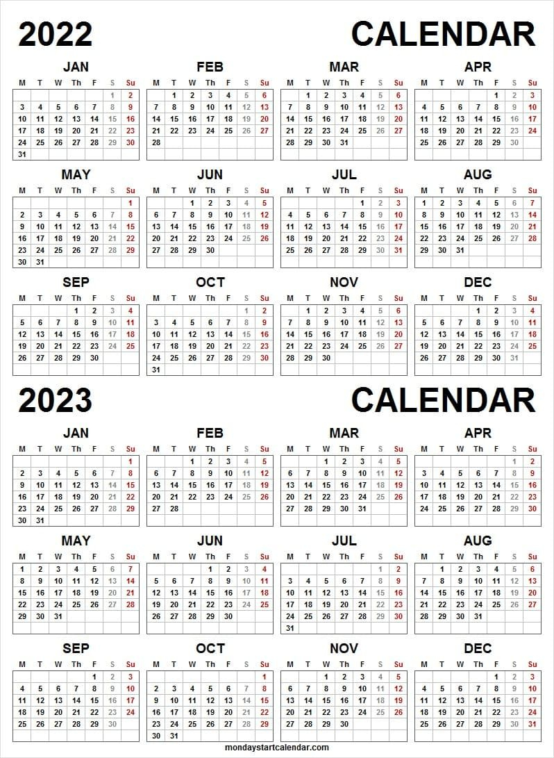 Printable Calendar For 2022 And 2023 | Blank Two Year Calendar