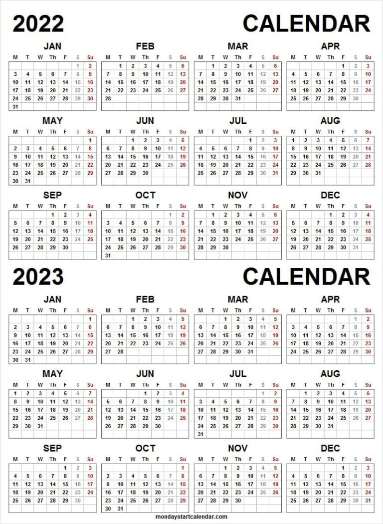 Printable Calendar For 2022 And 2023 | Blank Two Year Calendar