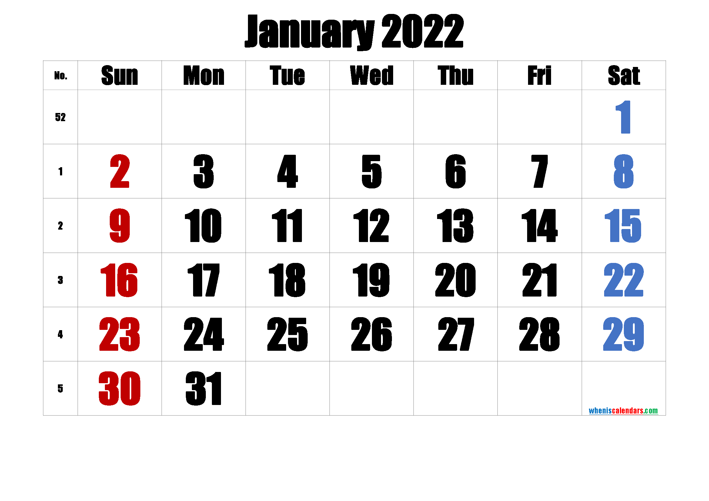 Printable Calendar January 2022 [Free Premium] | Calendar