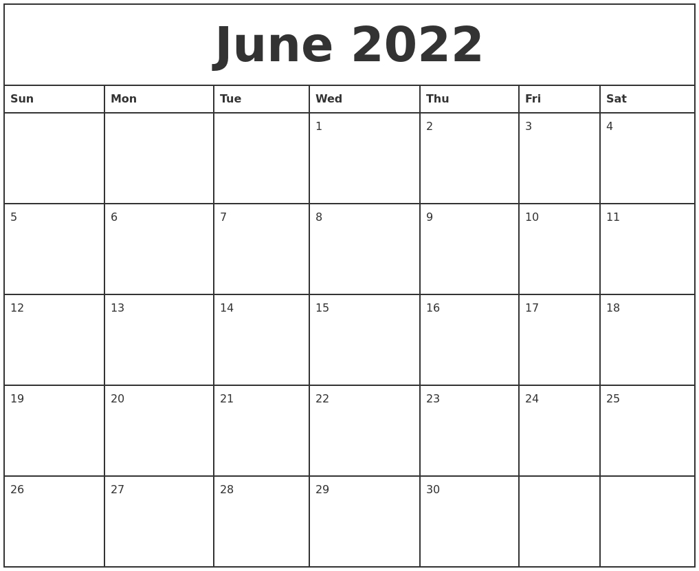 Printable Calendar June 2022 : Download June 2022 Blank
