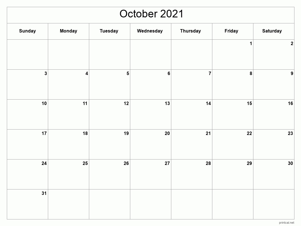 Printable Calendar October 2021 Free : 2021 Printable