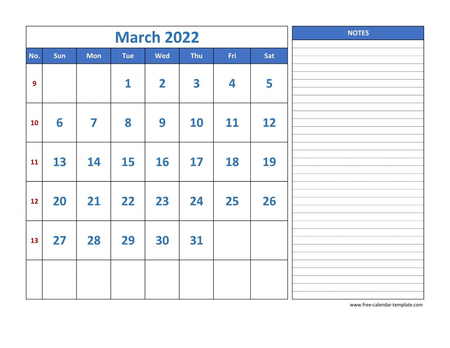 Printable Calendar With Lines March 2022 | Printable