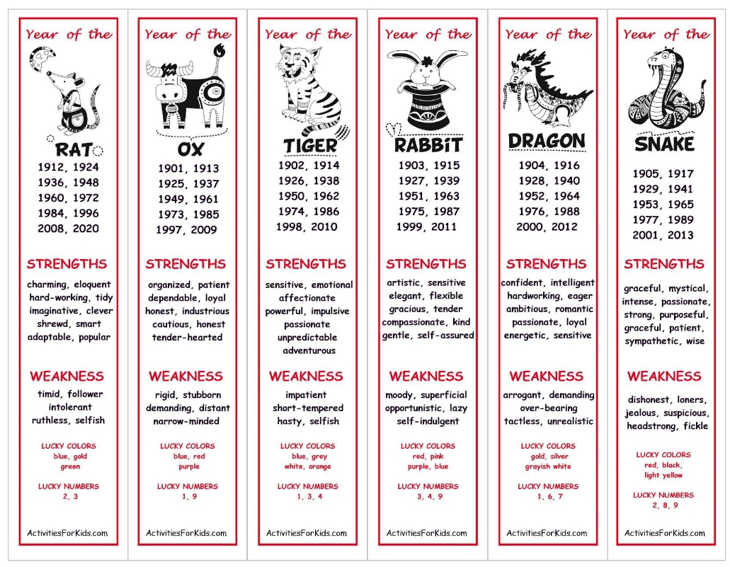 Printable Chinese Zodiac Calendar / Chinese Zodiac