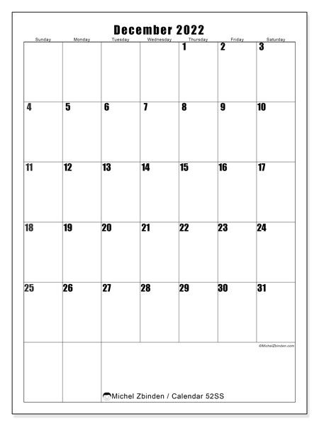 Printable December 2022 &quot;52Ss&quot; Calendar - Michel Zbinden En