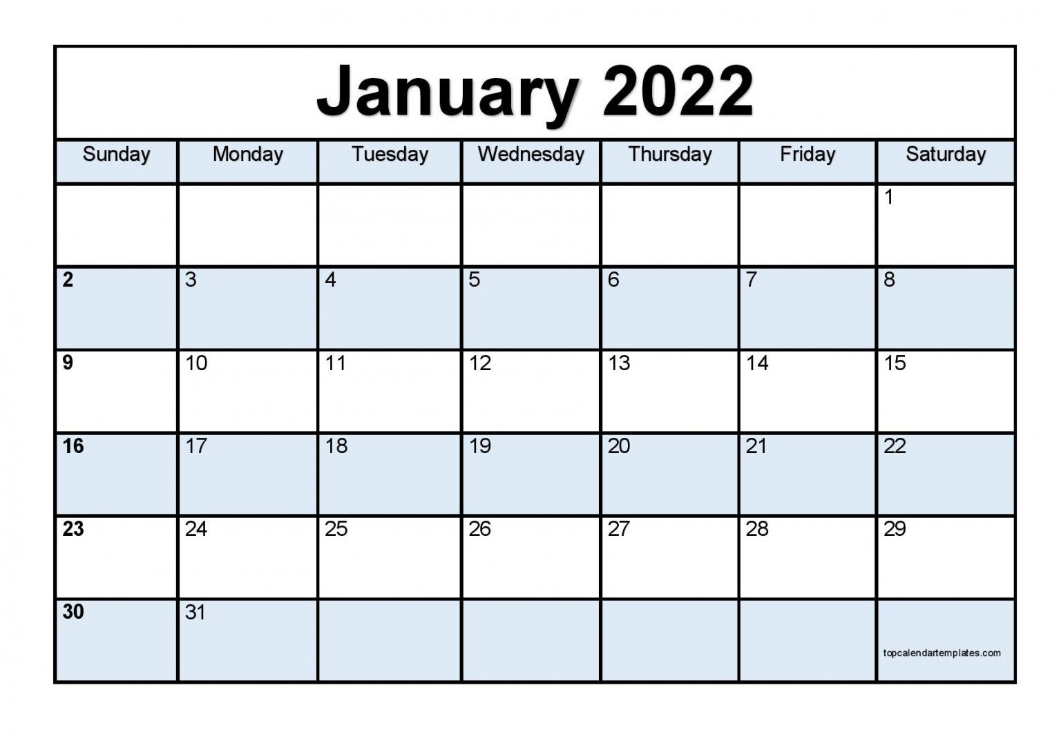 Printable January 2022 Calendar Template Pdf Word Excel
