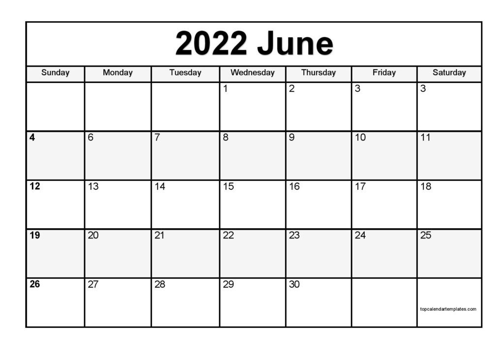 Printable June 2022 Calendar Template (Pdf, Word, Excel)
