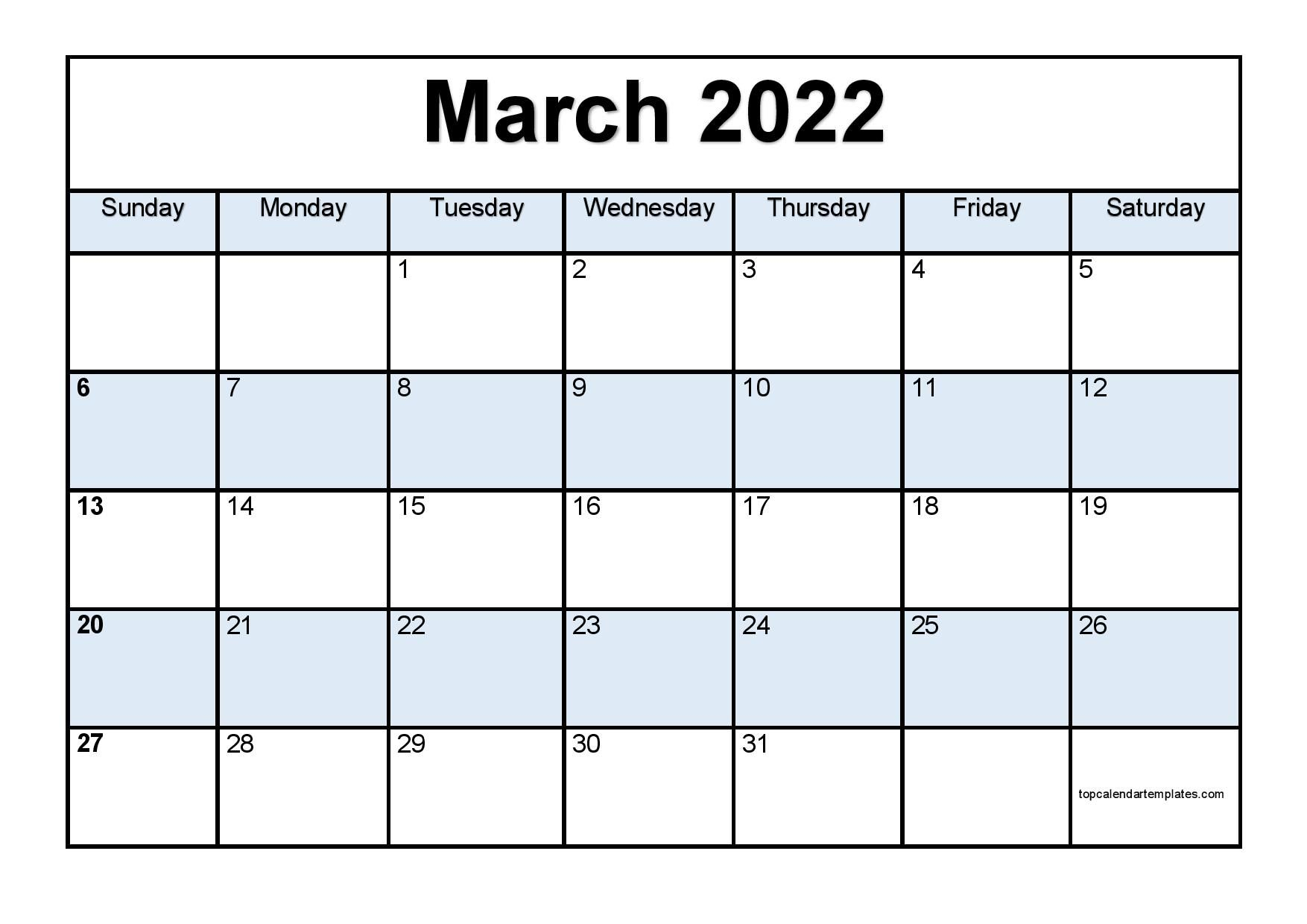 Printable March 2022 Calendar Template Pdf Word Excel