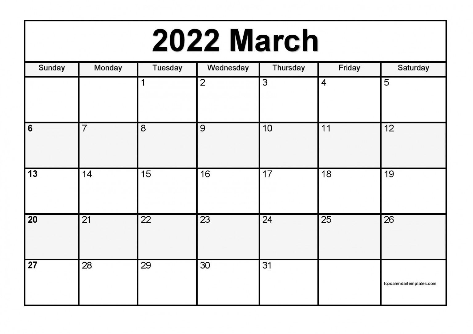 Printable March 2022 Calendar Template Pdf Word Excel