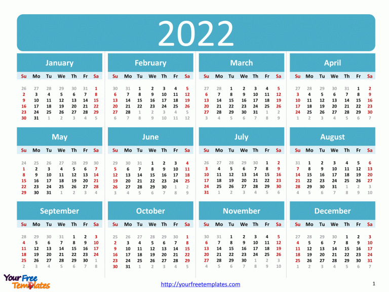 Printable Monthly Calendar 2022 Uk