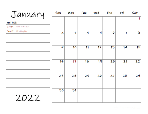 Printable Monthly Calendars 2022 | Free Letter Templates