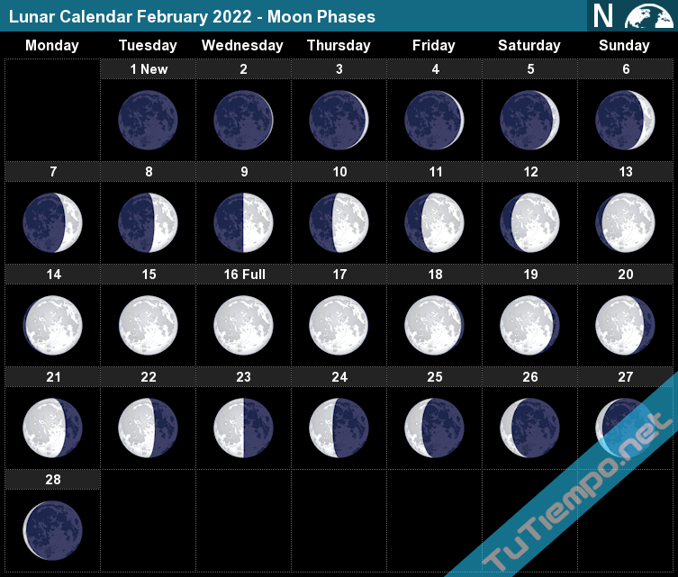 Printable Moon Calendar February 2022 | Printable