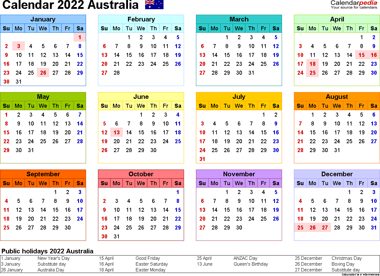 Effective Australian 2022 Calendar Printable