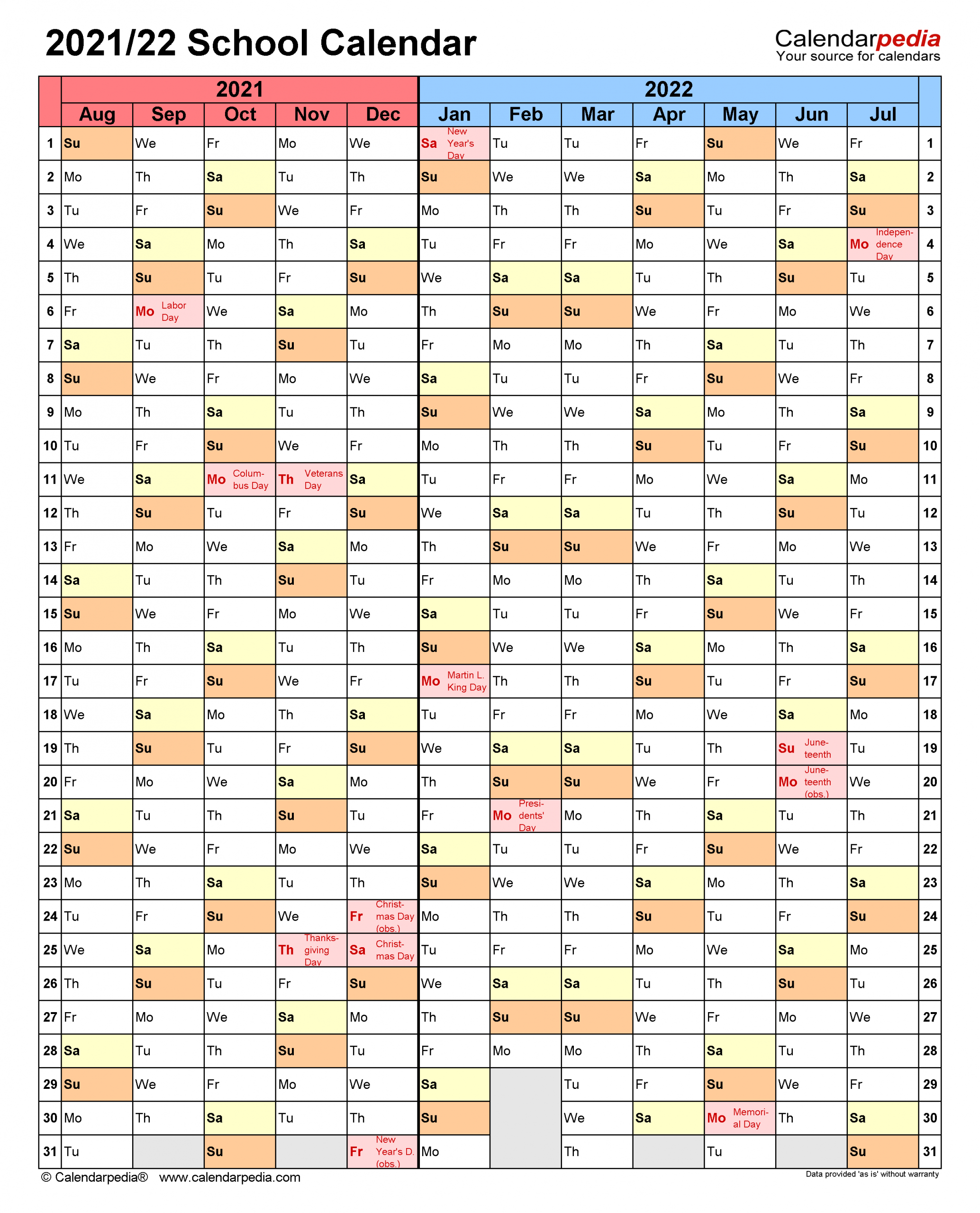 School Calendars 2021/2022 - Free Printable Word Templates