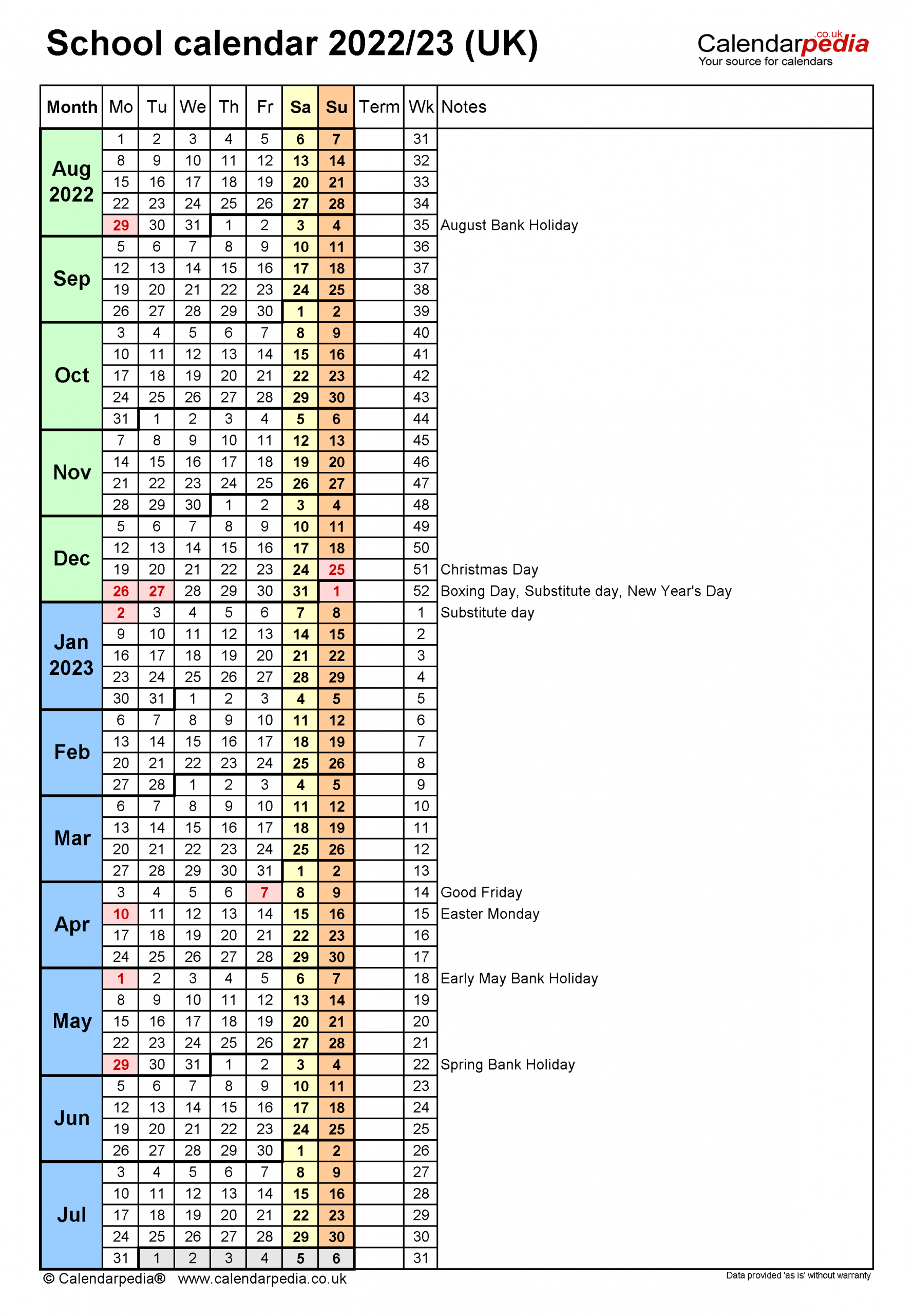 School Calendars 2022/2023 As Free Printable Pdf Templates