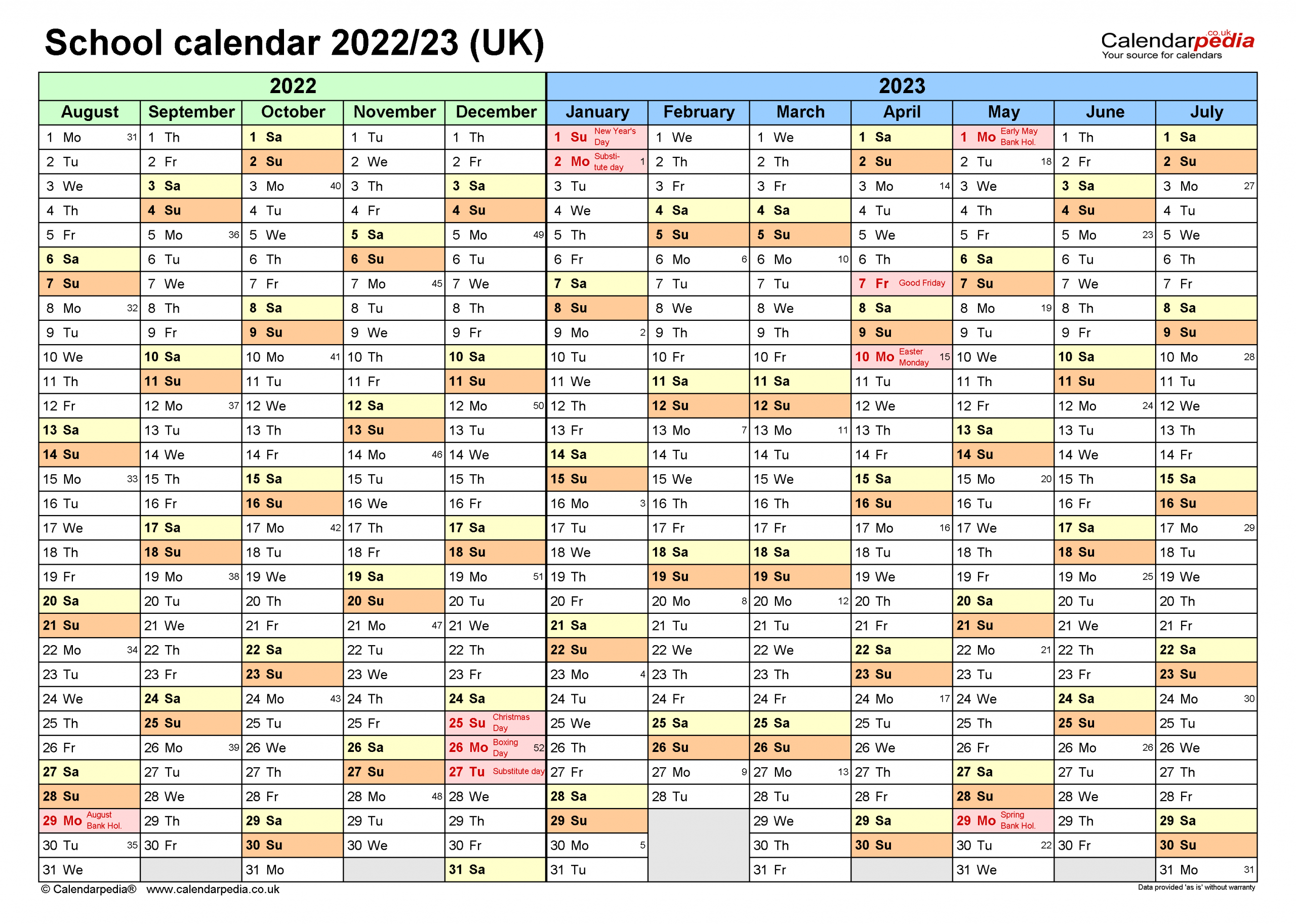 School Calendars 2022/23 Uk - Free Printable Word Templates