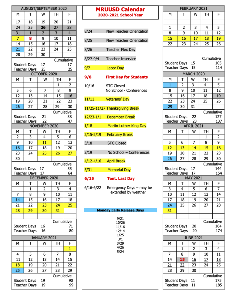 School-Year Calendar - Shrewsbury Mountain