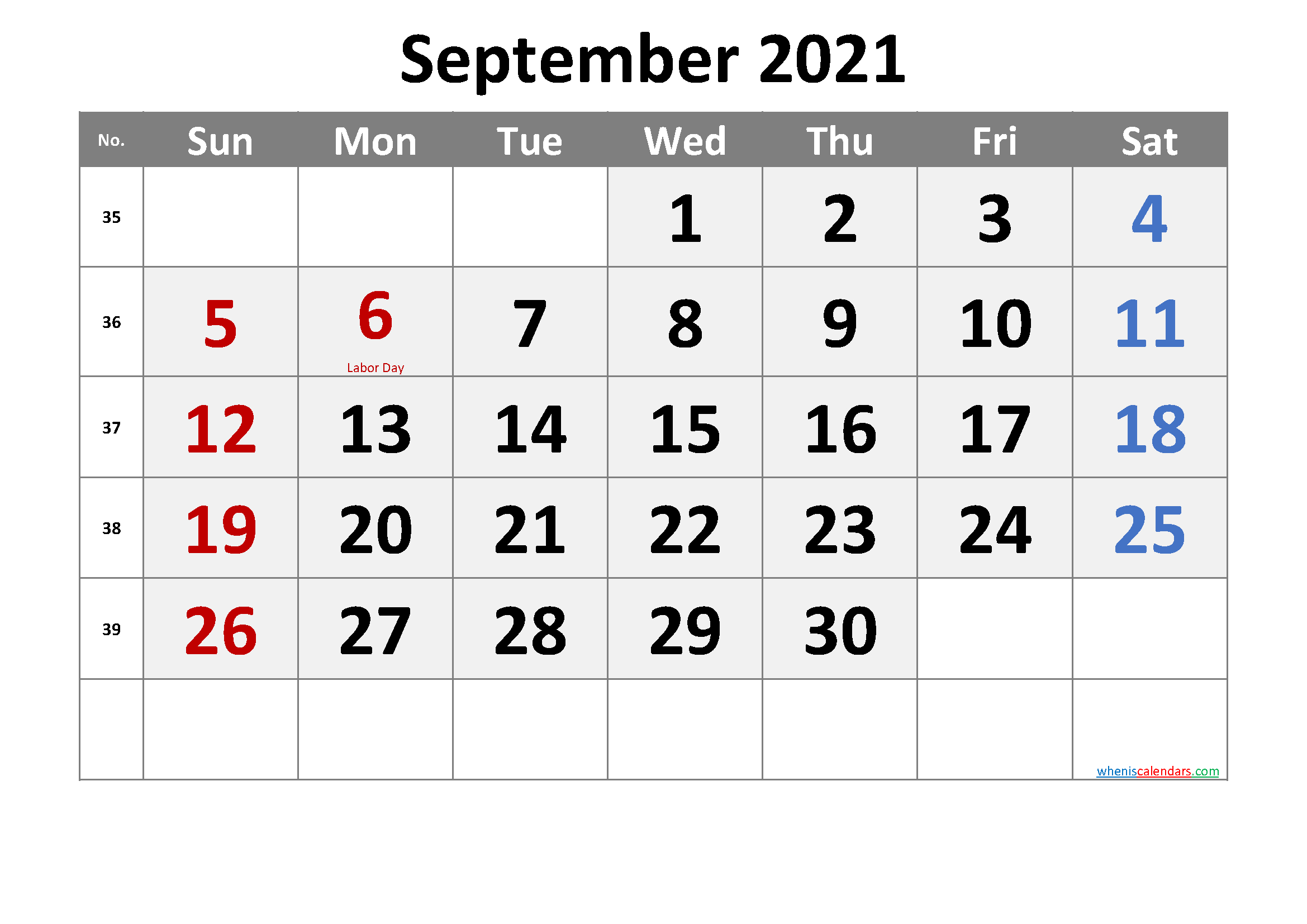 September 2021 Printable Calendar With Holidays