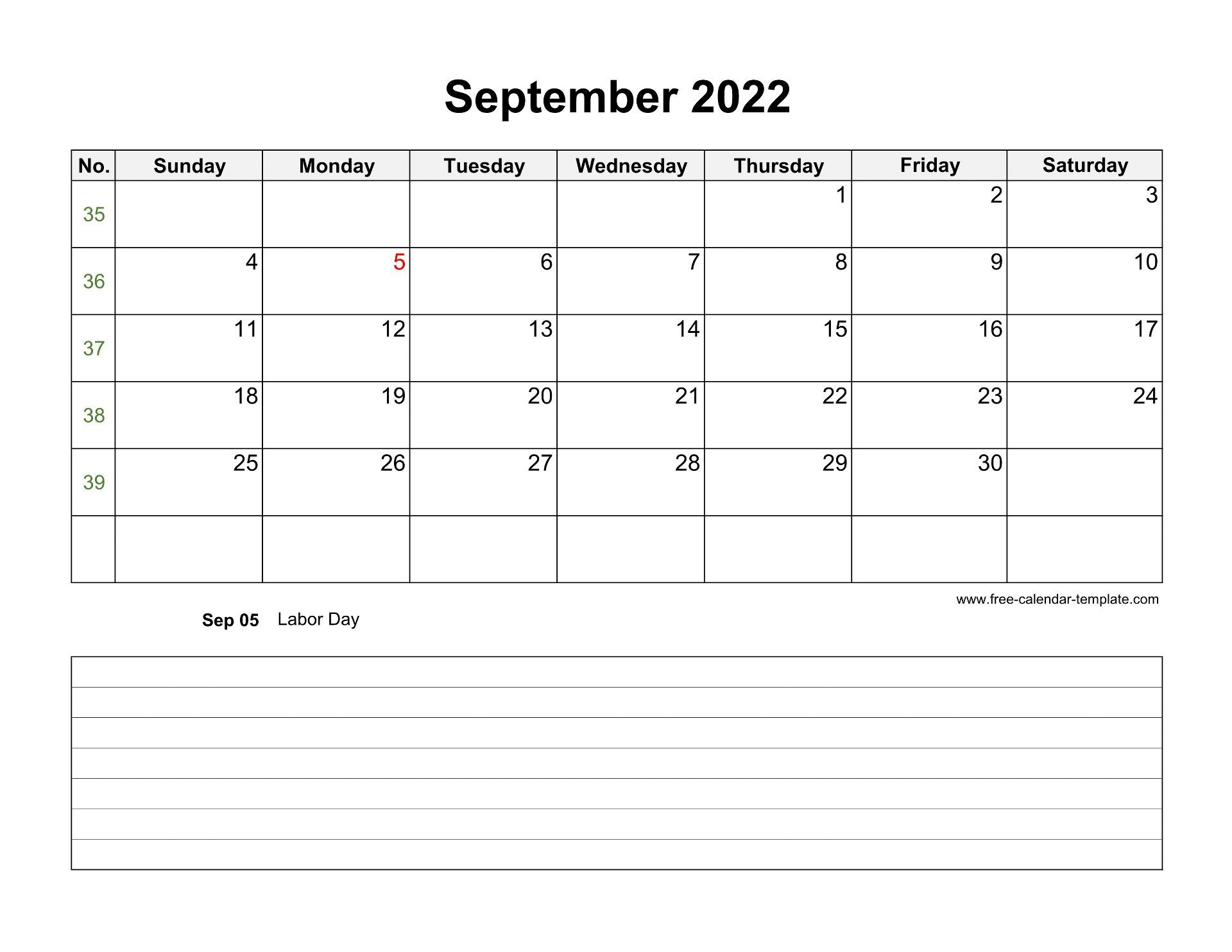 September 2022 Free Calendar Tempplate | Free-Calendar