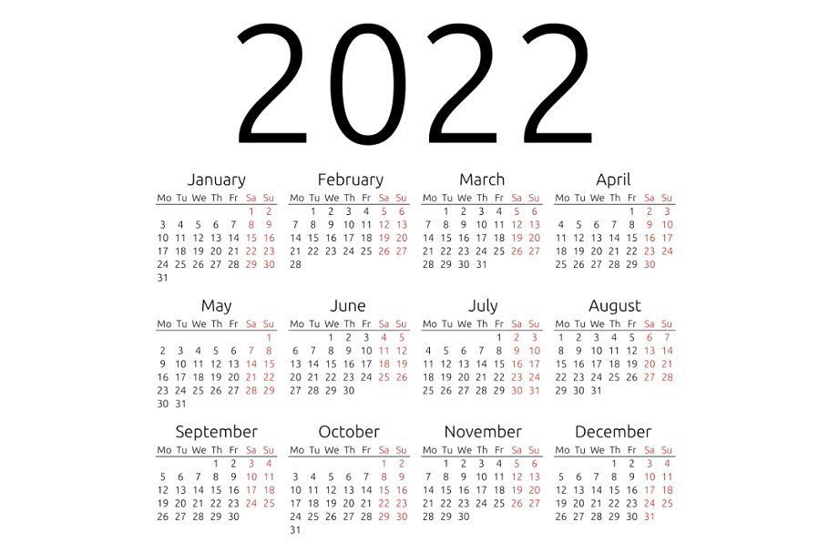 Simple Calendar 2022, Monday | Calendar 2021, Calendar
