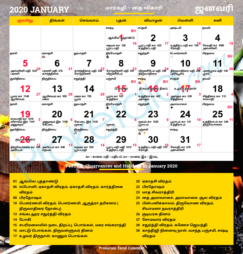 Tamil Calendar For January 2022