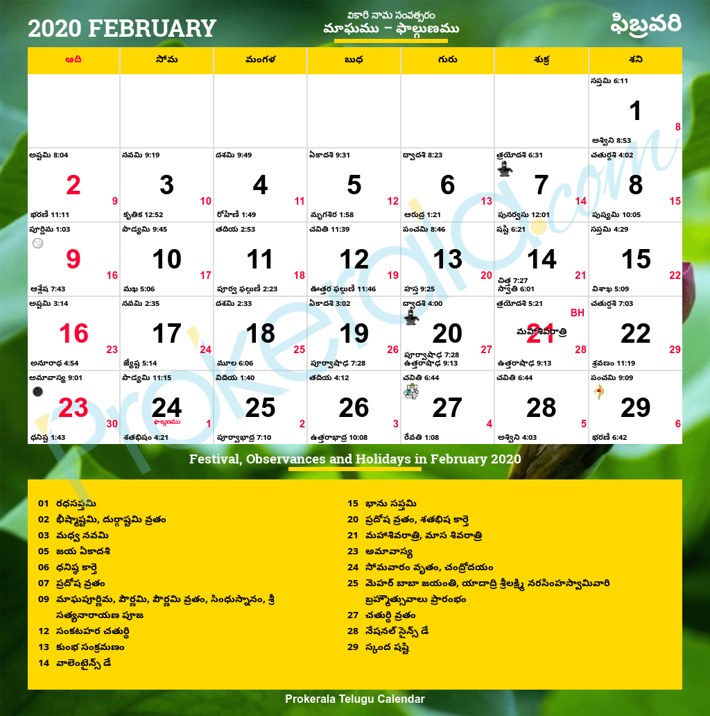 Telugu Calendar 2022 Chicago February