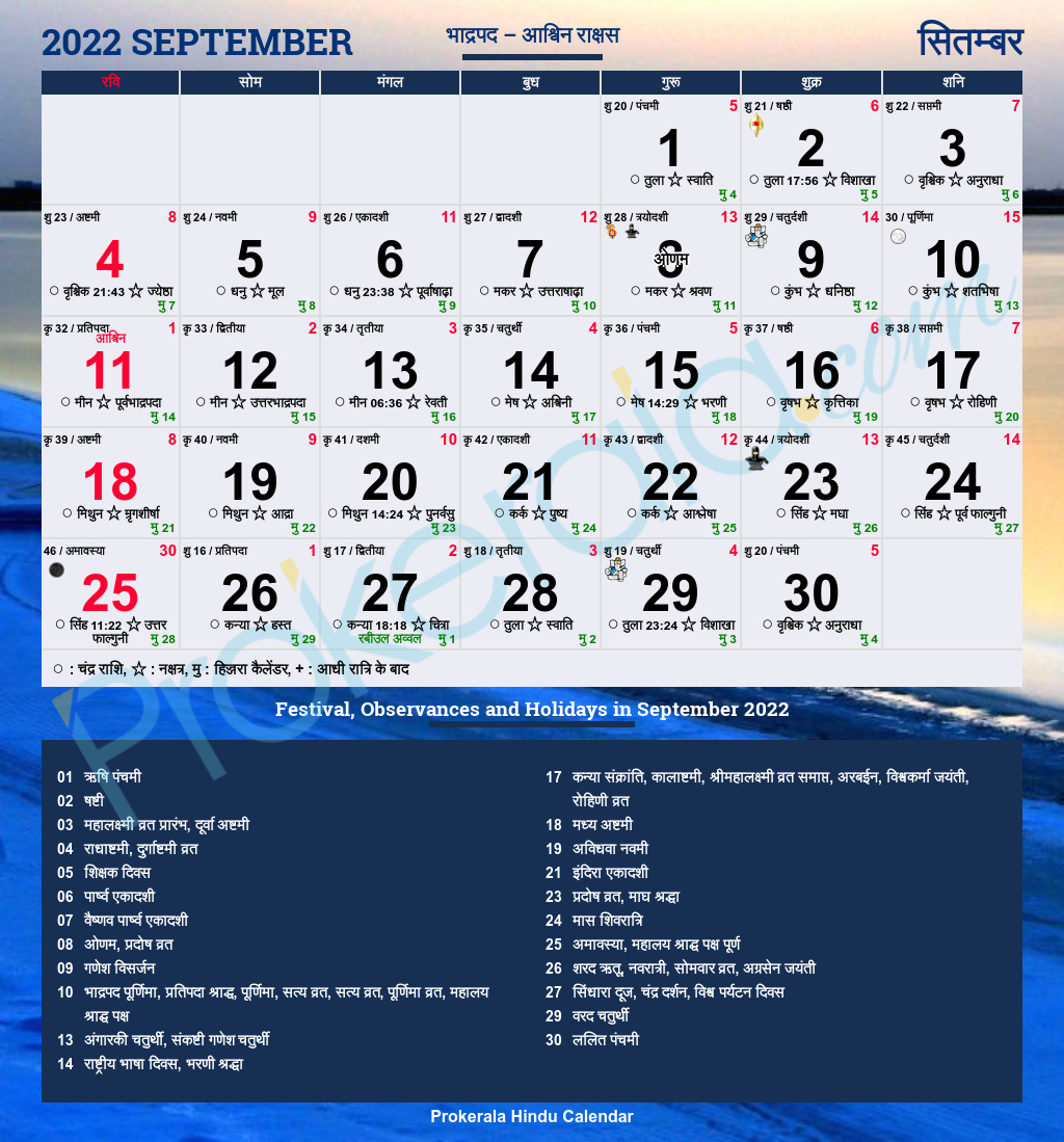 Telugu Calendar September 2022 - January 2022 Calendar