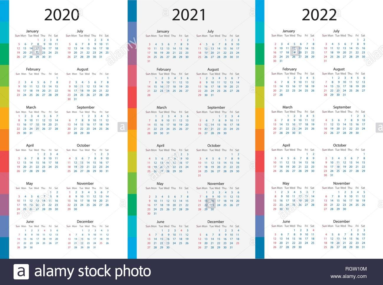 Three Year Calendar 2020 2021 2022 Calendar Printable Free