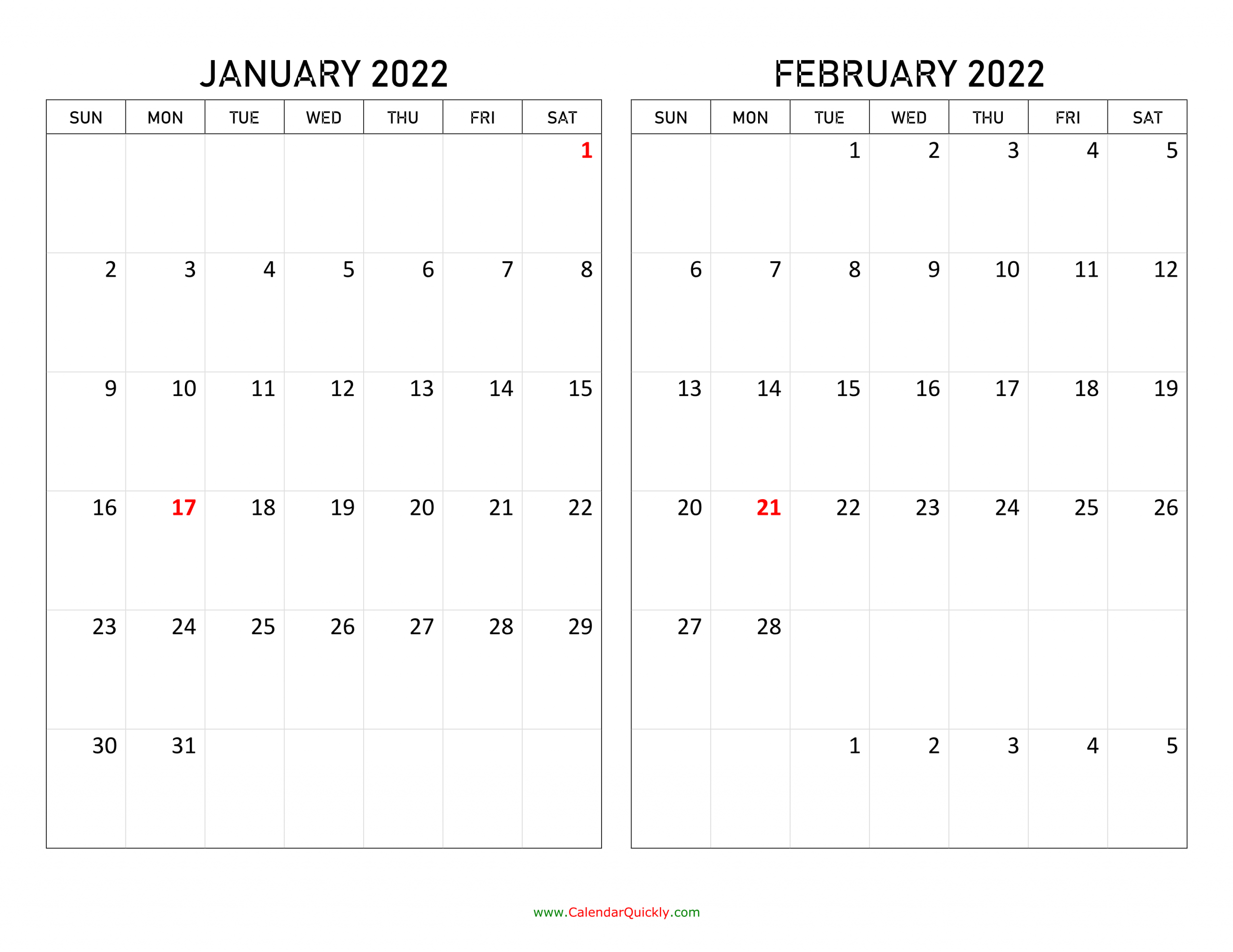 Two Months 2022 Calendar | Calendar Quickly