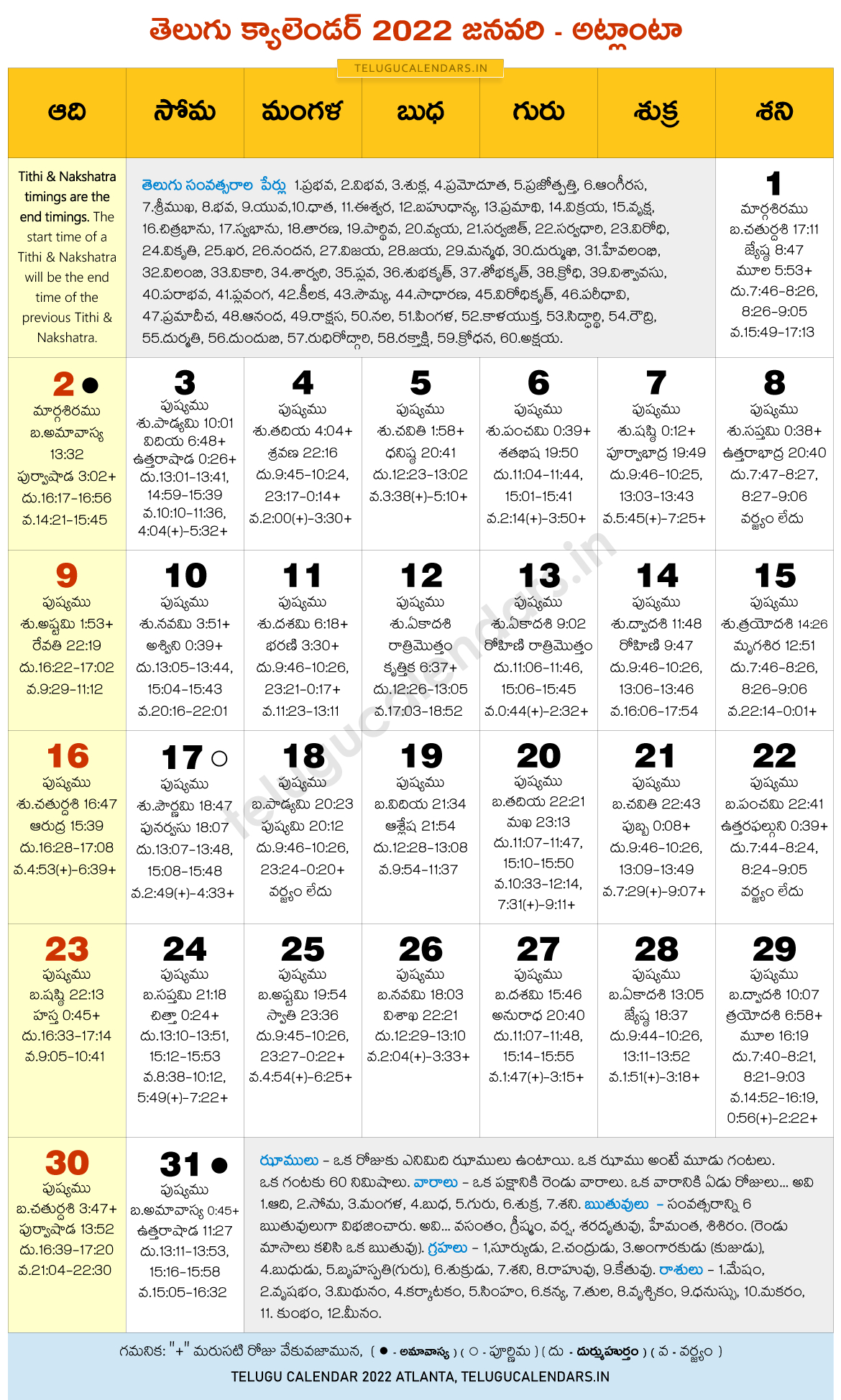 Us Telugu Calendar 2022 - January 2022 Calendar