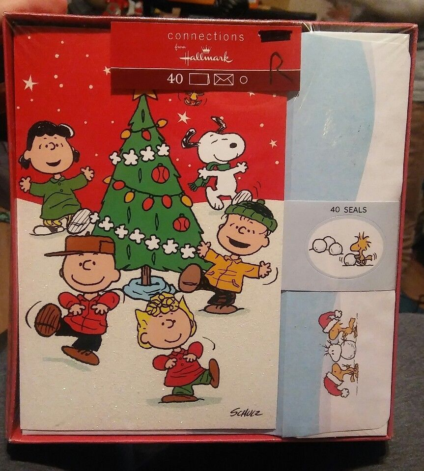 Vtg Snoopy Cards Hallmark Peanuts Christmas Glitter Tree
