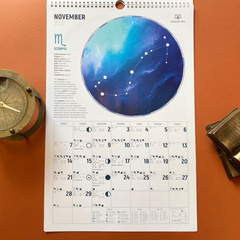 Wall Calendar 2022 Full Astrology Calendar Lunar Calendar