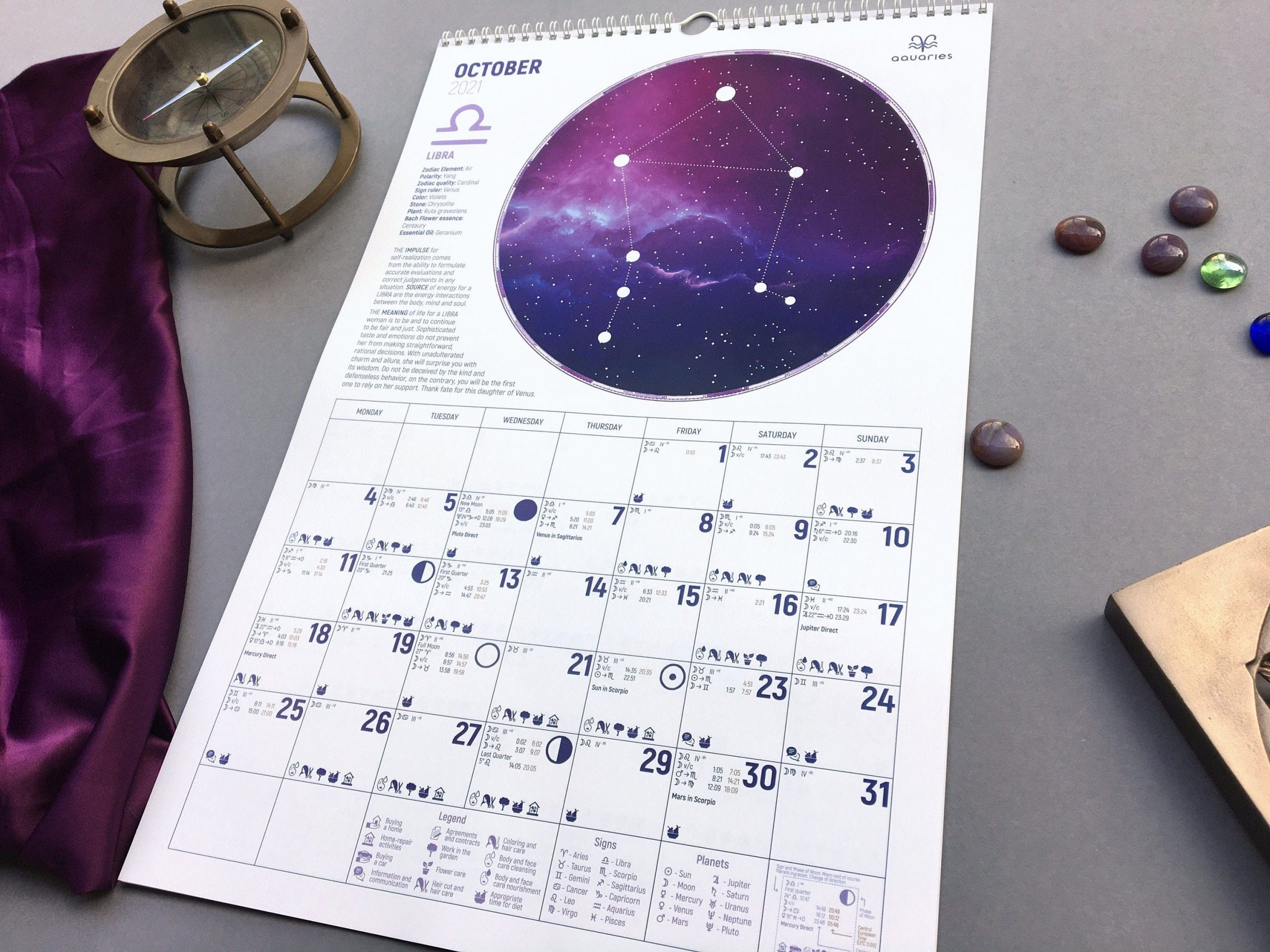 Wall Calendar 2022 Full Astrology Calendar Lunar Calendar