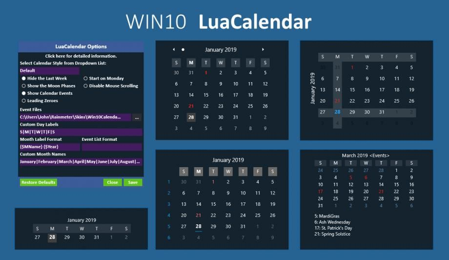 Win10 Calendar - Rainmeter Skins #12612 [Download Free]