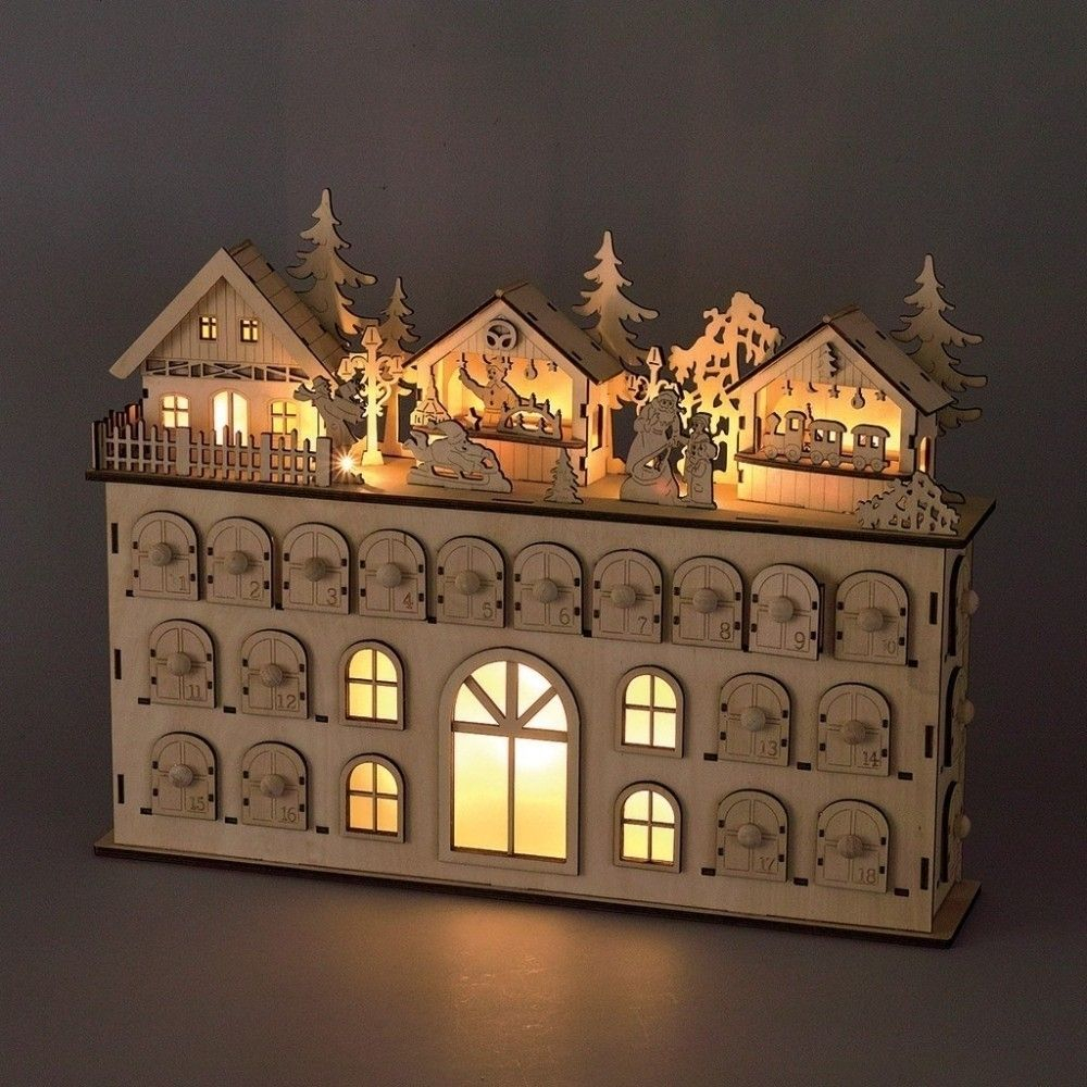 Wooden Advent Calendar With Lights And Boxes - Calendar