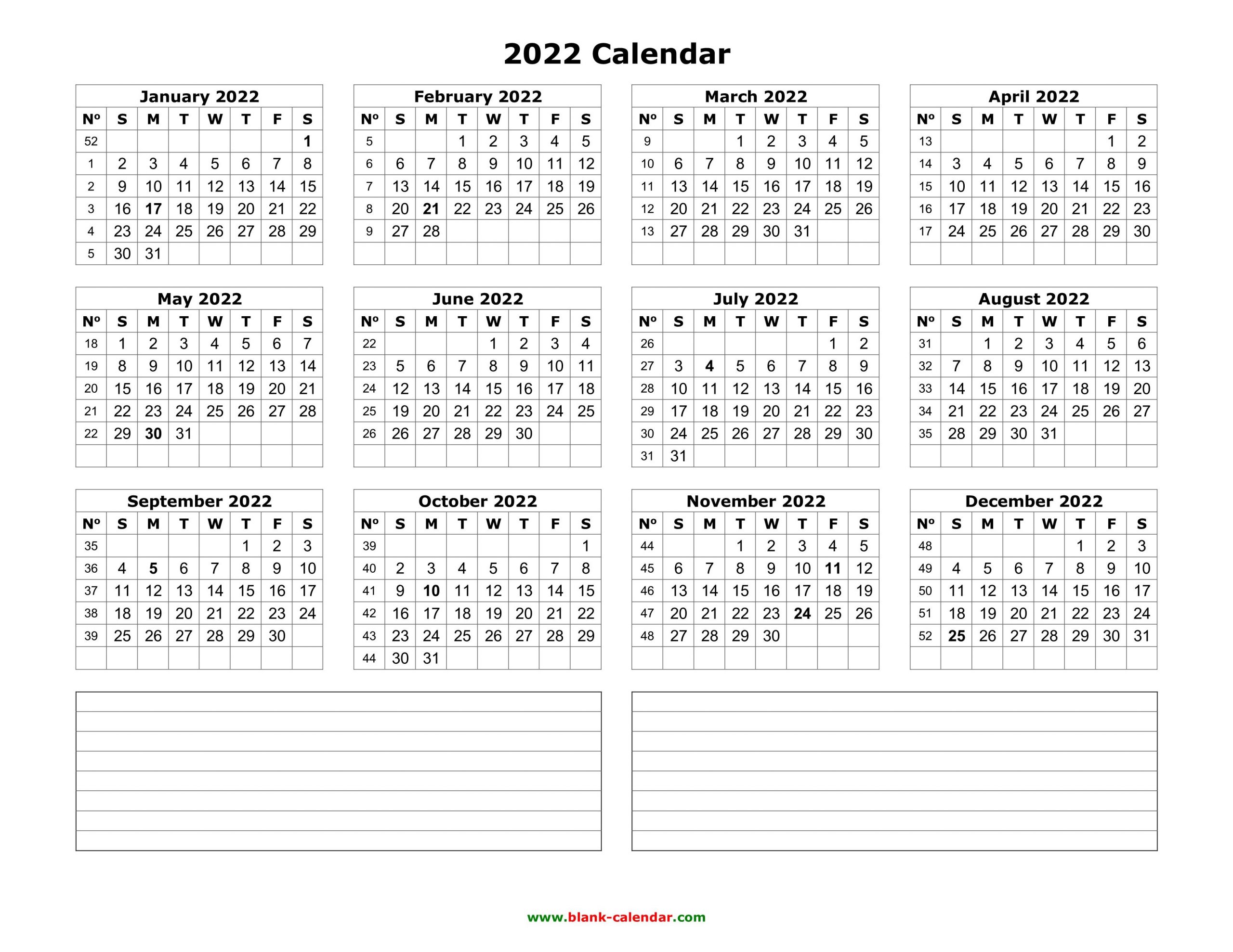 Yearly Calendar 2022 | Free Download And Print