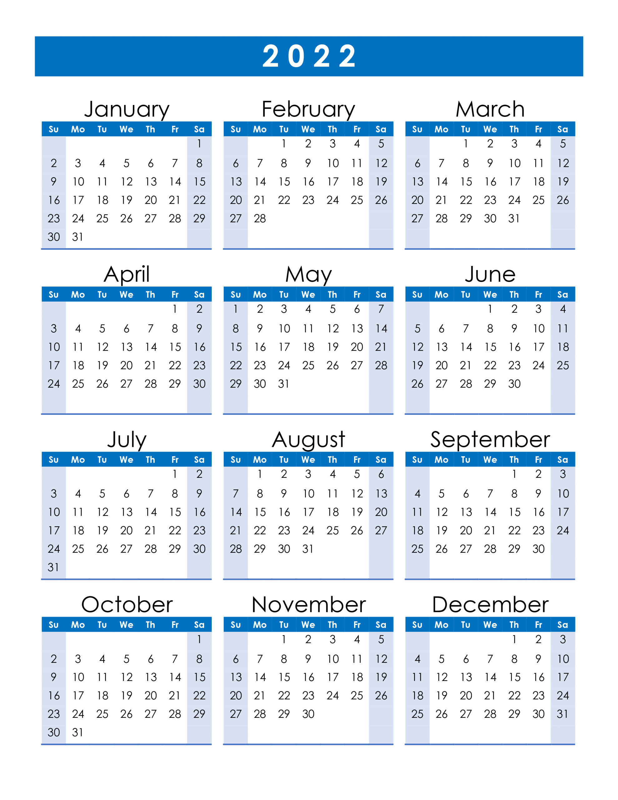 Yearly Calendar 2022