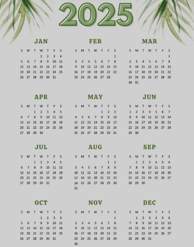 Green 2025 Printable Calendar One Page Coconut Green 2025 Printable Calendar One Page Coconut