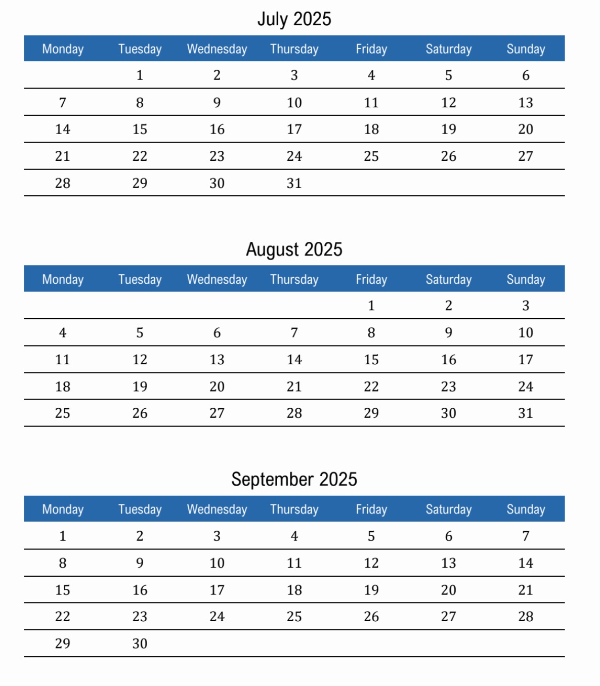 Printable Blank 3 Month Calendar July 2025 Printable Blank 3 Month Calendar July 2025